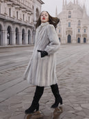 Sapphire Grey Mink Fur Coat S Petit Excellent in motion, highlighting its natural fur flow and timeless luxury appeal.