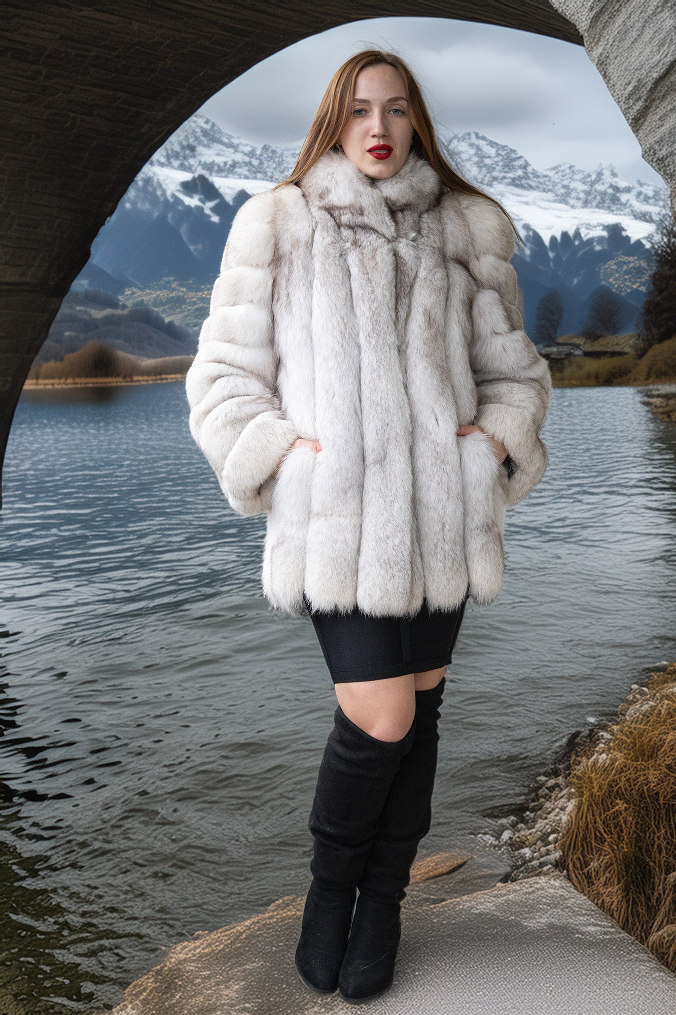 ジャケット・アウター GOSTER DE FUGA fur p coat Silver Veil Blue Fox Fur Jacket | Light Grey Fur Coat