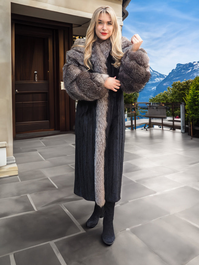 Plush Black Fox With Indigo Fox Tuxedo Fur Coat By Holt Renfrew S/M