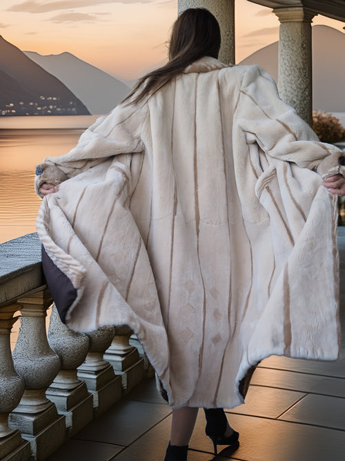 Via Veneto – Cream Sheared Beaver Fur Coat, Couture Finish