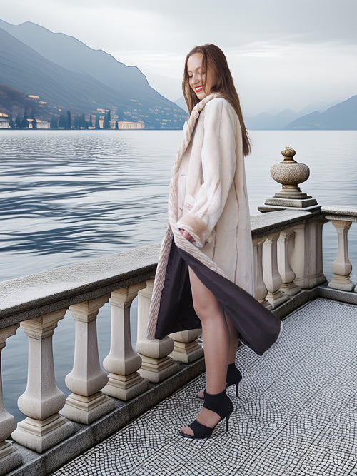 Via Veneto – Cream Sheared Beaver Fur Coat, Couture Finish
