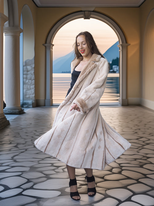 Via Veneto – Cream Sheared Beaver Fur Coat, Couture Finish