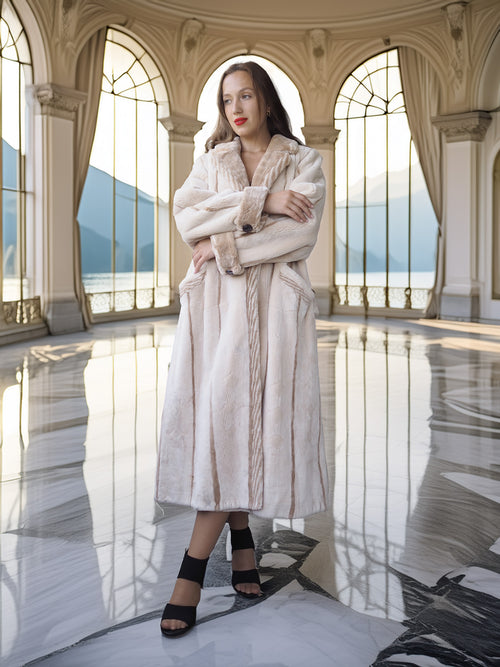 Via Veneto – Cream Sheared Beaver Fur Coat, Couture Finish