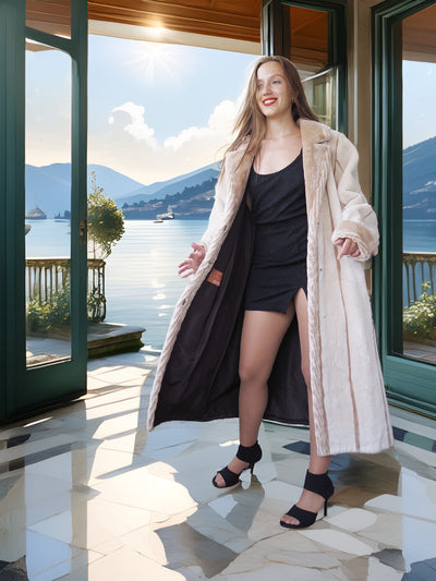 Via Veneto – Cream Sheared Beaver Fur Coat, Couture Finish