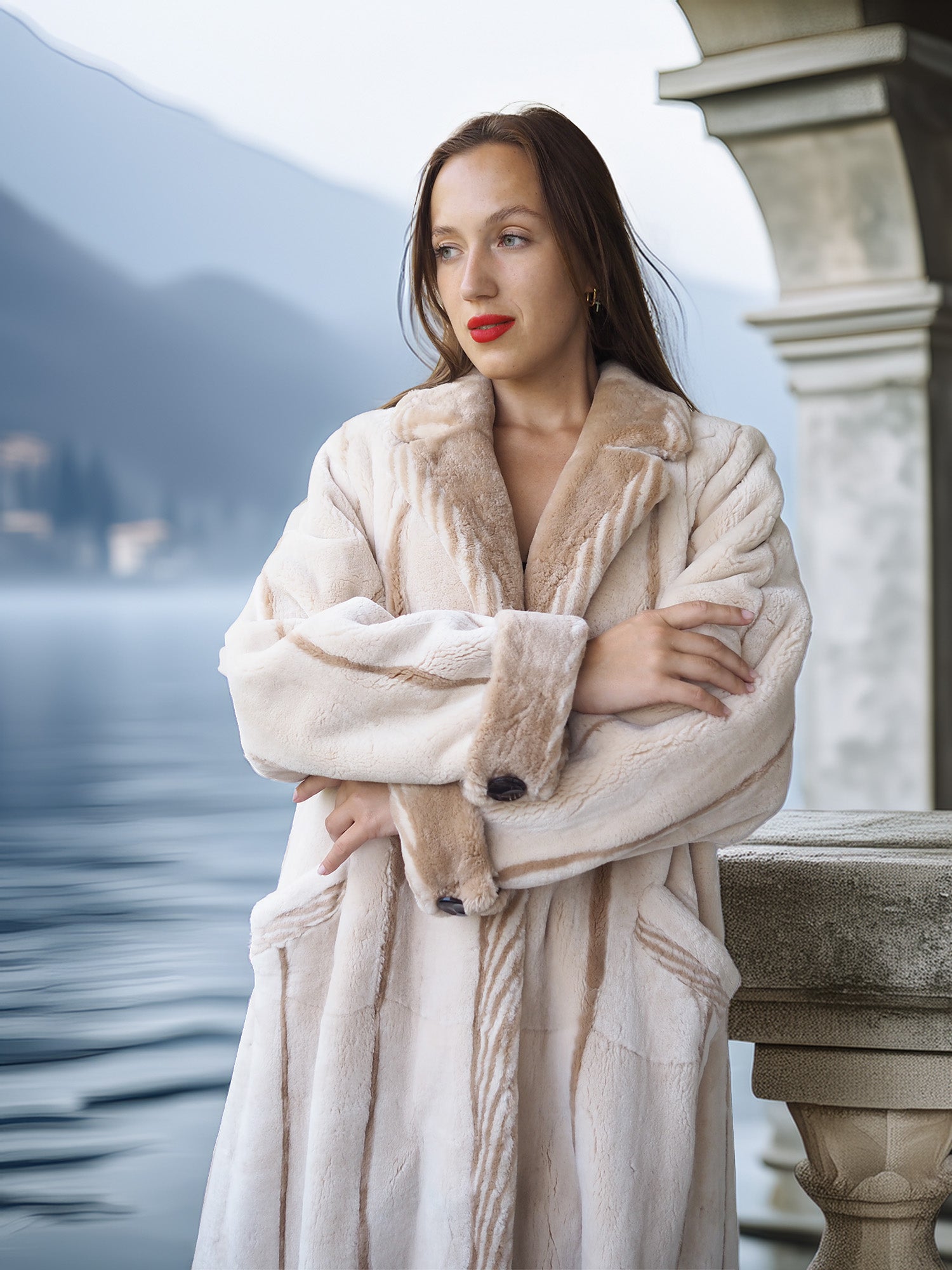 Via Veneto – Cream Sheared Beaver Fur Coat, Couture Finish