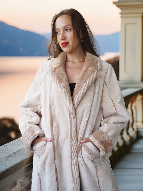 Via Veneto – Cream Sheared Beaver Fur Coat, Couture Finish