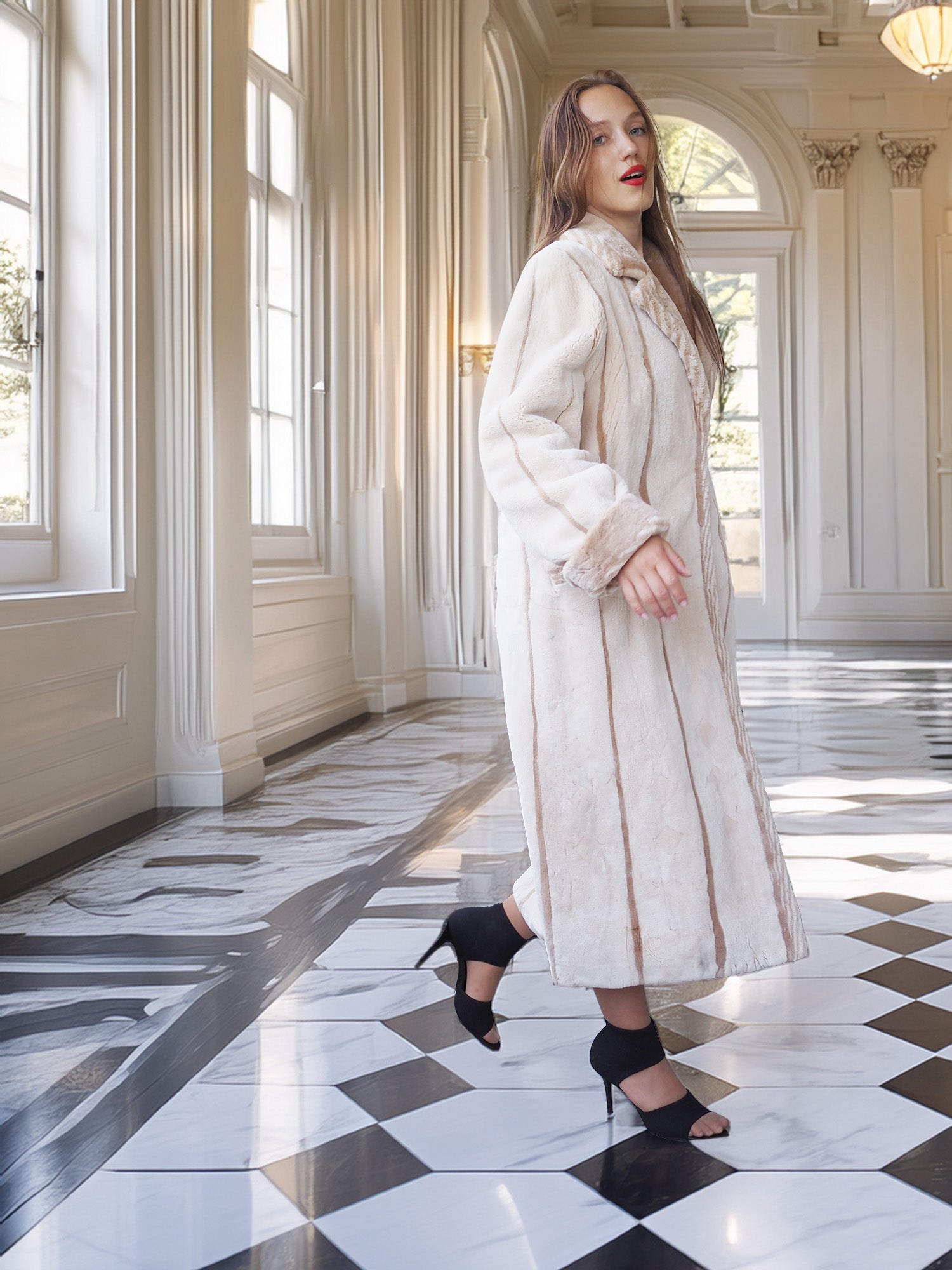Via Veneto – Cream Sheared Beaver Fur Coat, Couture Finish