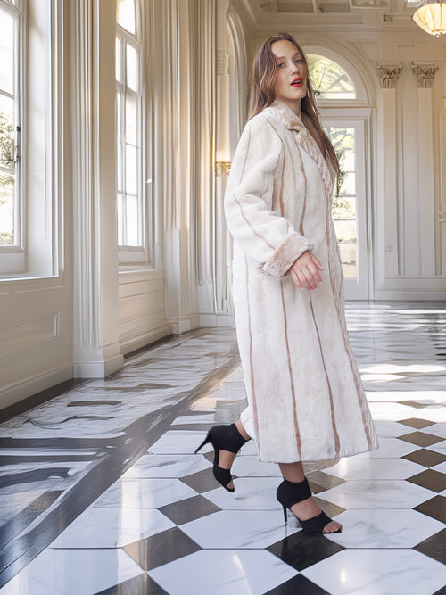 Via Veneto – Cream Sheared Beaver Fur Coat, Couture Finish