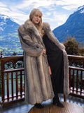 Silver Indigo Fox Fur Coat By Christian Dior 52" Long M