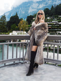 Silver Indigo Fox Fur Coat By Christian Dior 52" Long M