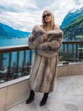 Silver Indigo Fox Fur Coat By Christian Dior 52" Long M