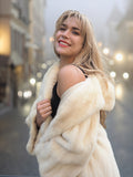 Cream Pearl Mink Fur Coat Bell sleeves By Holt Renfrew M/L