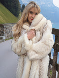 Plush Soft Blue And White Fox Coat Large Shawl Collar Full 50" Long M