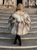 Marble Fox Designer Fur Coat Jackets Stroller Large Shawl Collar L