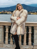 Marble Fox Designer Fur Coat Jackets Stroller Large Shawl Collar L