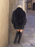 Unisex Dark Ranch Black Female Black Mink Fur Bomber Jacket Coat L/XL