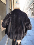 Unisex Dark Ranch Black Female Black Mink Fur Bomber Jacket Coat L/XL