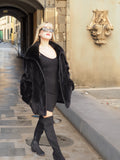 Unisex Dark Ranch Black Female Black Mink Fur Bomber Jacket Coat L/XL