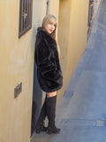 Unisex Dark Ranch Black Female Black Mink Fur Bomber Jacket Coat L/XL