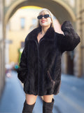 Unisex Dark Ranch Black Female Black Mink Fur Bomber Jacket Coat L/XL