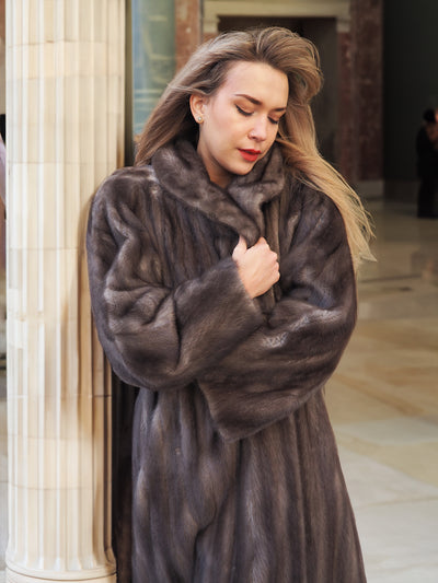Rare Female Blue Iris Canadian Mink Fur Coat By Creeds 90" Sweep XL to 3XL
