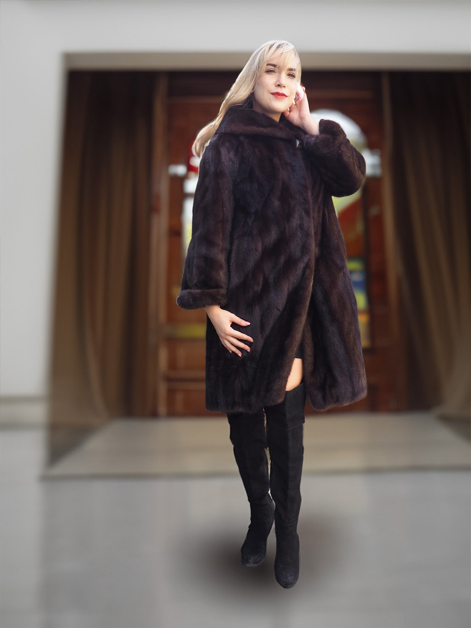 Canada Majestic Dark Ranch Black Mink Fur Jacket Coat S/M