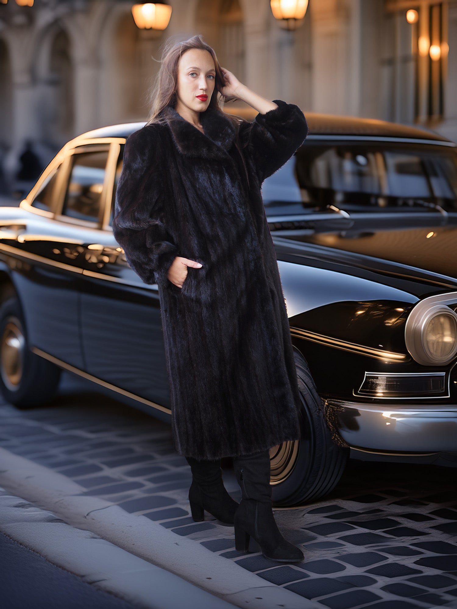 "Shadow Reign" – Classic Black Mink with Detachable Fox Collar