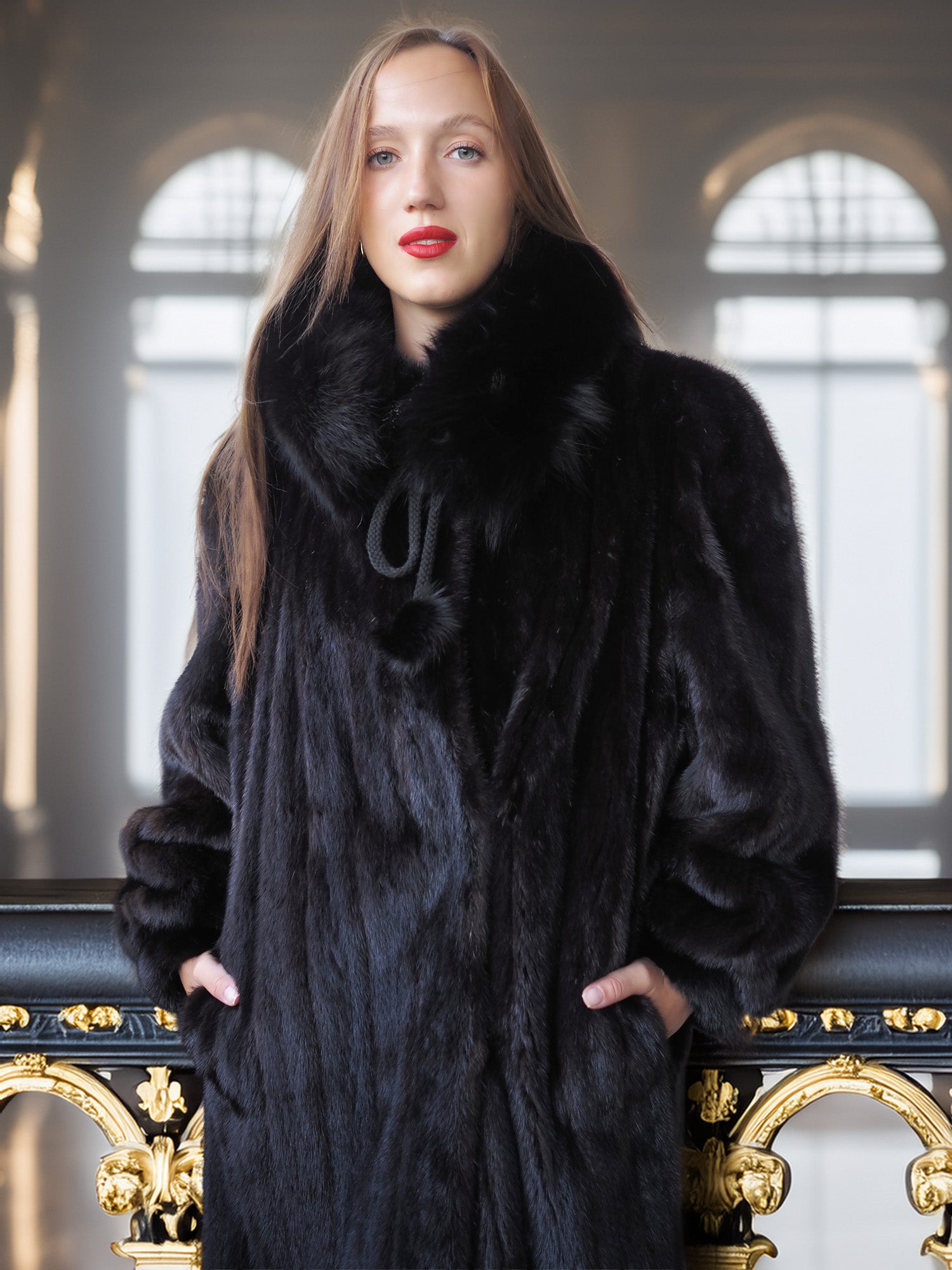 "Shadow Reign" – Classic Black Mink with Detachable Fox Collar
