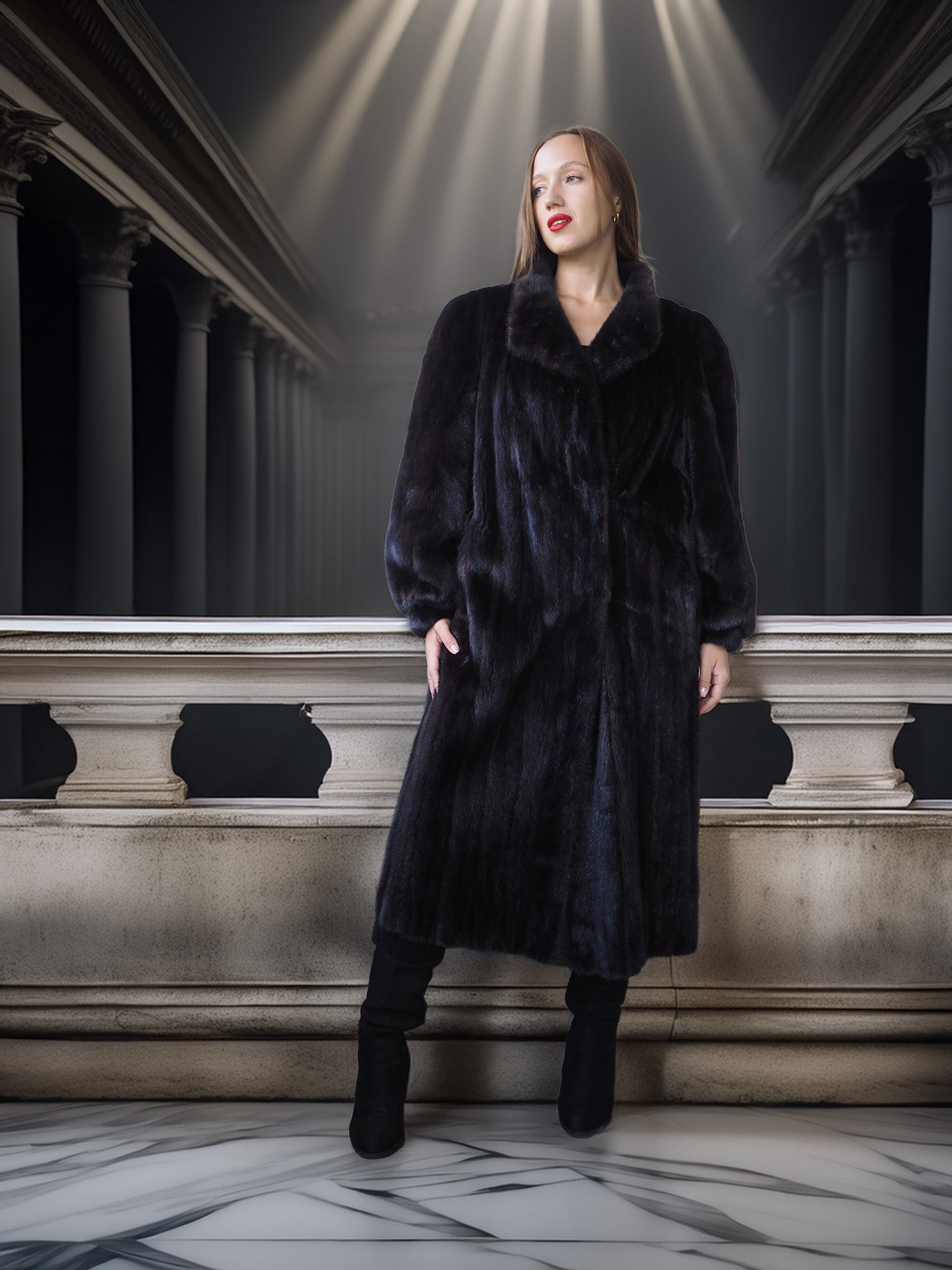 "Shadow Reign" – Classic Black Mink with Detachable Fox Collar