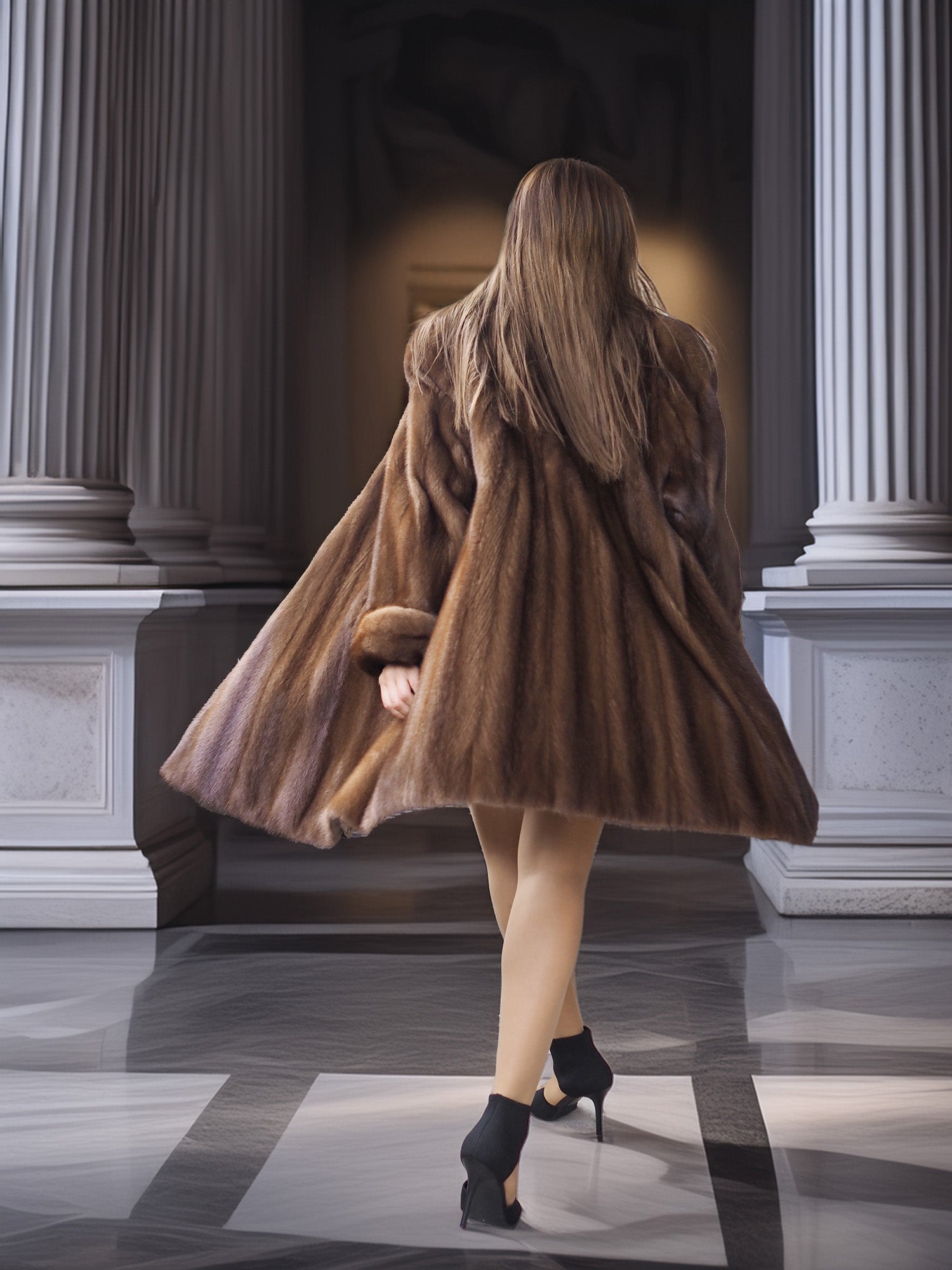 The Marquise Swing – Demi Buff Mink Swing Stroller Coat with Fold Back Cuffs