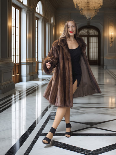 The Marquise Swing – Demi Buff Mink Swing Stroller Coat with Fold Back Cuffs