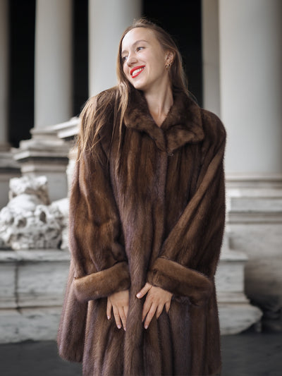 The Marquise Swing – Demi Buff Mink Swing Stroller Coat with Fold Back Cuffs
