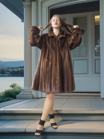 The Marquise Swing – Demi Buff Mink Swing Stroller Coat with Fold Back Cuffs