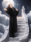 Heavenly Ascent – Black Velvet Soft Hooded Mink Silk Lining 50" Long