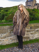 Luxury Fisher Sable Fur Coat in scenic landscape