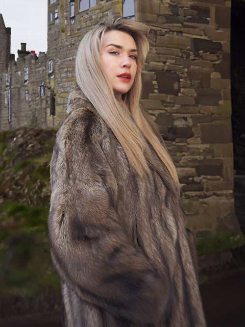 Fisher Sable Fur Coat near ancient castle