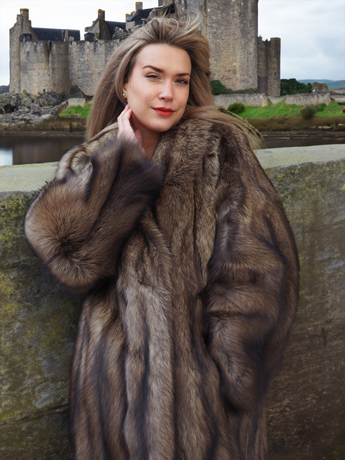 Elegant Fisher Sable Fur Coat with castle backdrop