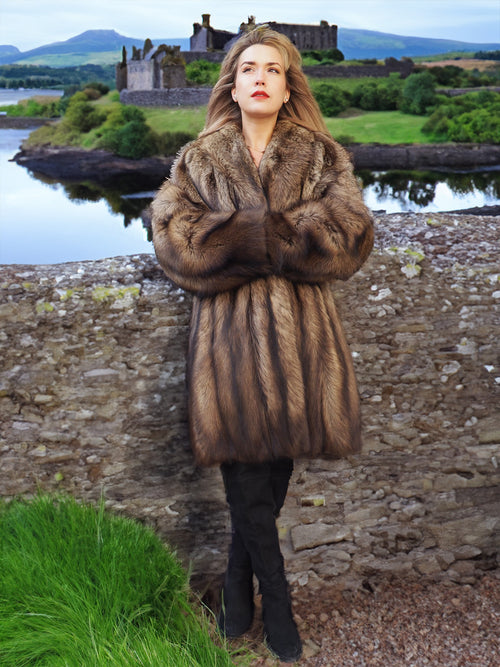 Fisher Sable Fur Coat with scenic lake view