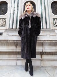 American Legened Black Mink Coat With Indigo Fox Cape Collar M/L