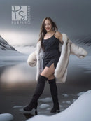 Women’s light fox-fur jacket, full-length sleeves with thick faux fur trim