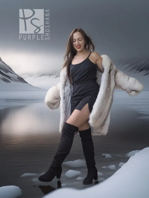 Women’s light fox-fur jacket, full-length sleeves with thick faux fur trim