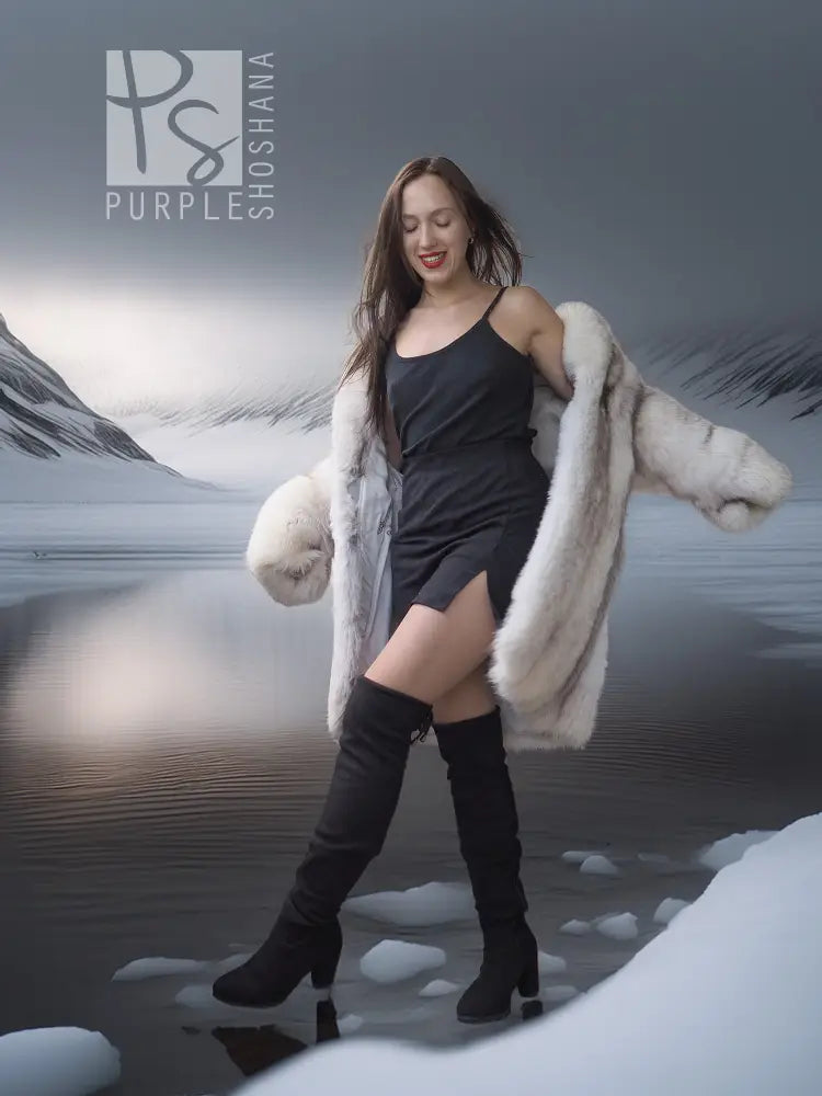 Women’s light fox-fur jacket, full-length sleeves with thick faux fur trim