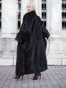 Dark mink fur coat with wide sleeves and relaxed, open front