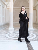 Black mink fur coat with long sleeves and straight, slim silhouette