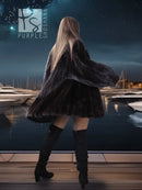 Black mink coat jacket, draped back and wide sleeves