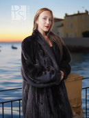 Black mink coat jacket with textured fur and shawl collar