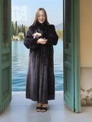 Black mink coat with sculpted collar and long sleeves