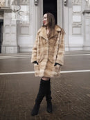 Pastel mink fur coat with structured shoulders and straight hem, M/L