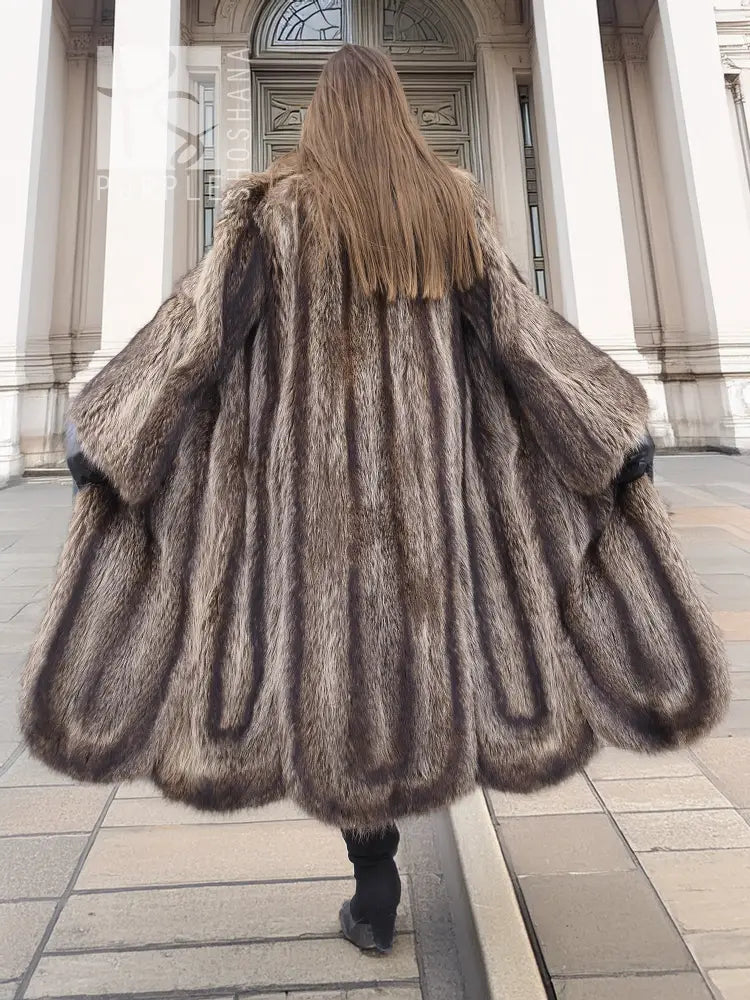 Canadian Raccoon Fur Coat Coats Scalloped Hem Design XS/S
