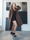 Vintage brown mink fur coat with stand-up collar, open front